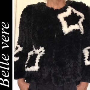 Cozy Black and White Teddy Jacket with Star Designs belle vere